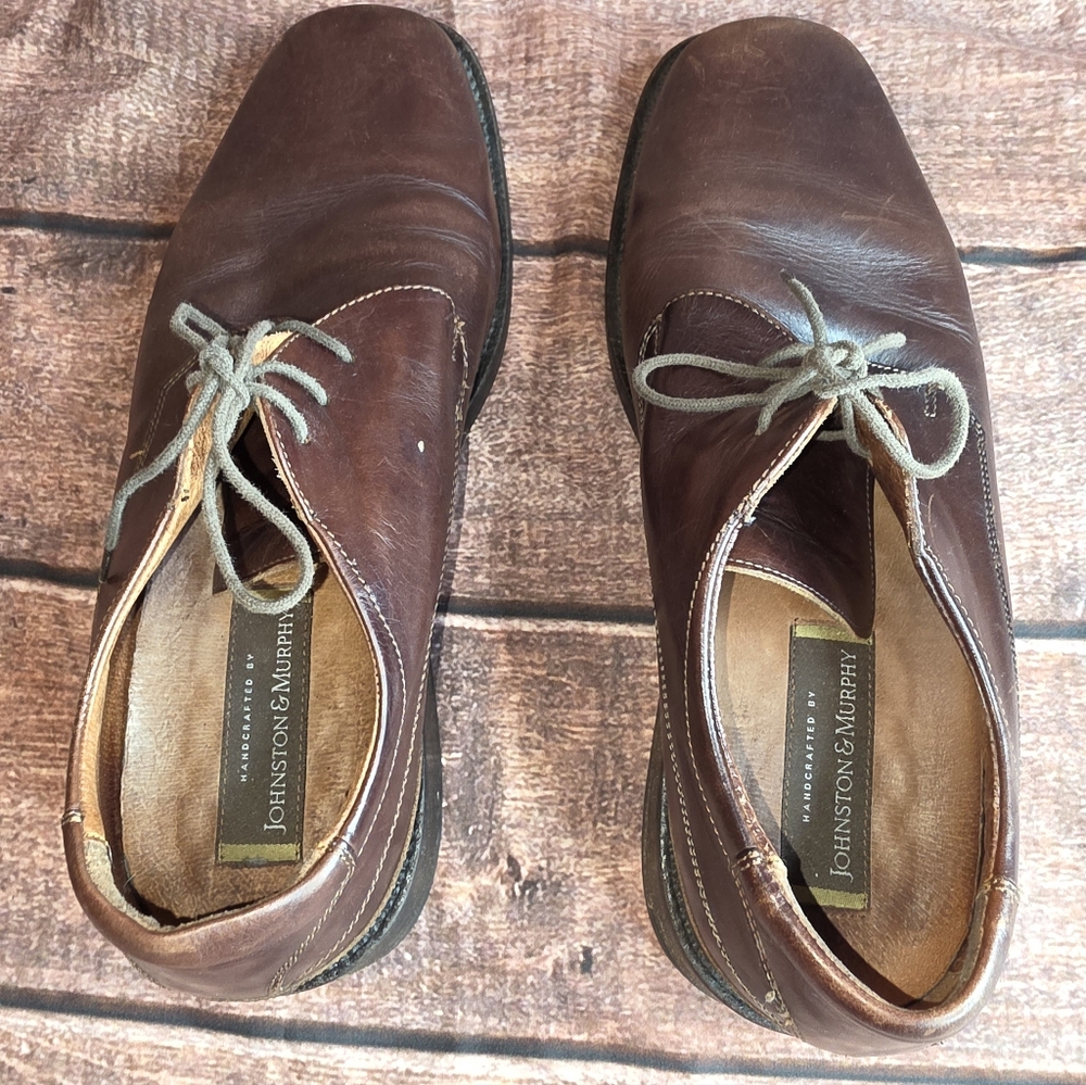 Johnston & Murphy Handcrafted Brown Leather Oxford Shoes Size 12M Italy - Picture 7 of 11